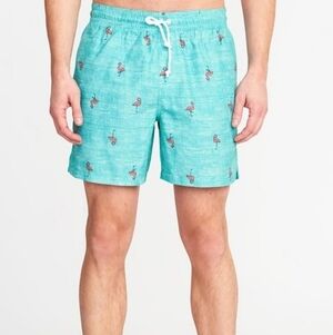 Old Navy Teal & Pink Flamingo Beach Pool Swim Trunks Shorts